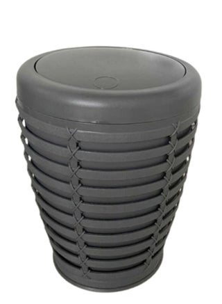 Palm basket trash Can with swing lid Can be for in your home under desk office bedroom bathroom 7 Liter  grey